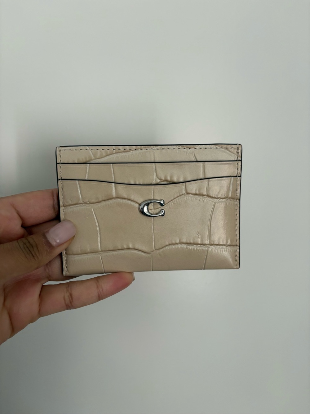 Coach Beige Embossed Leather Essential Card Case